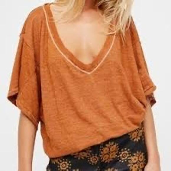Free People Rust V-Neck Blouse - Picture 1 of 5